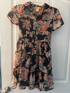 BAND OF GYPSIES DRESS SHEER XS BLACK FLORAL WITH LINING ATTACHED
